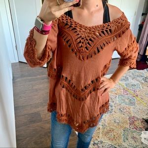 Dreamers | boho rust orange crochet tunic top coverup